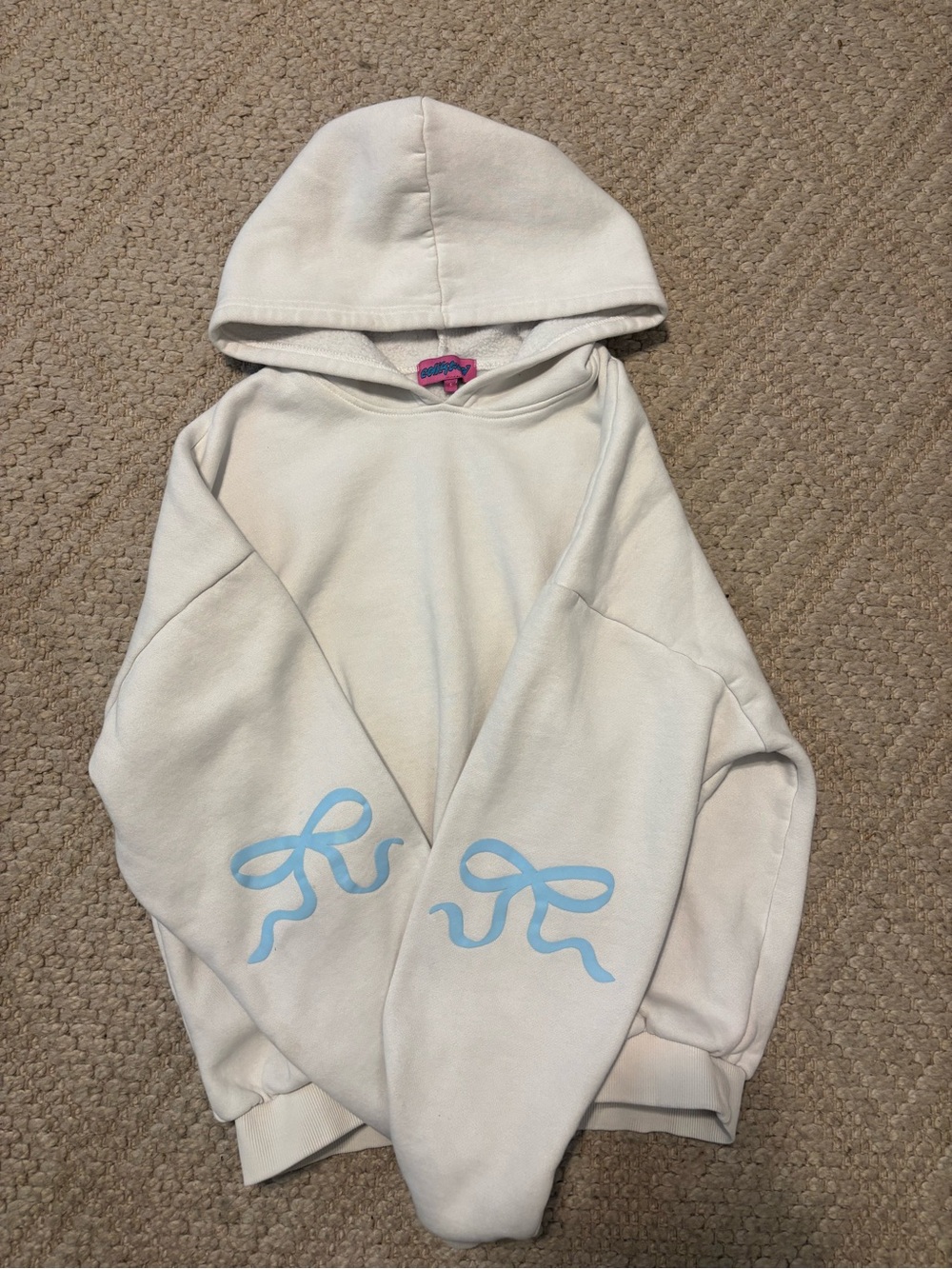 Edikted Cream Hoodie with Pink Logo Tag